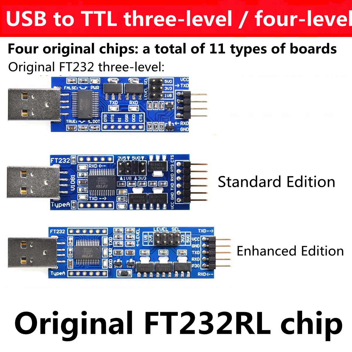 USB to TTL 1.8V/3.3V/5V USB to serial port UART module FT232 upgrade flashing machine usb serial module