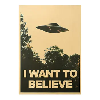 

I WANT TO BELIEVE UFO Retro Kraft Paper Poster Bar Home Decoration Painting Wall Stickers