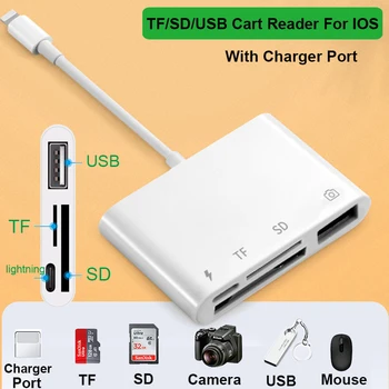 

4 in 1 USB Card Reader For Iphone lightning To Micro SD TF Card Reader OTG USB Memory Card Reader For Iphone With Charger port