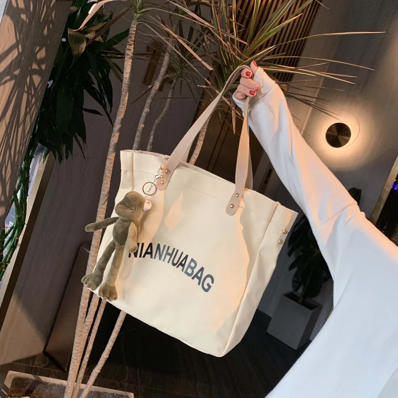 

Toth Canvas Bag Student Uniform Book Simple Versatile Korean-style Hand Shoulder Bag Casual Large-Volume Single-shoulder Bag Wom