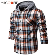 Осенняя мужская рубашка с капюшоном брендовая разноцветная полосатая рубашка в клетку Длинные рукава мужские s рубашки на пуговицах хип-хоп Chemise Homme уличная