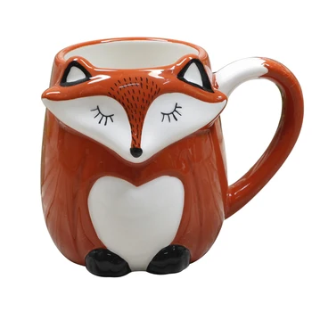 

500ML Cute Animal 3D Fox Coffee Cup Large Capacity Hand Painted Cartoon Ceramics Breakfast Milk Mug Free Shipping