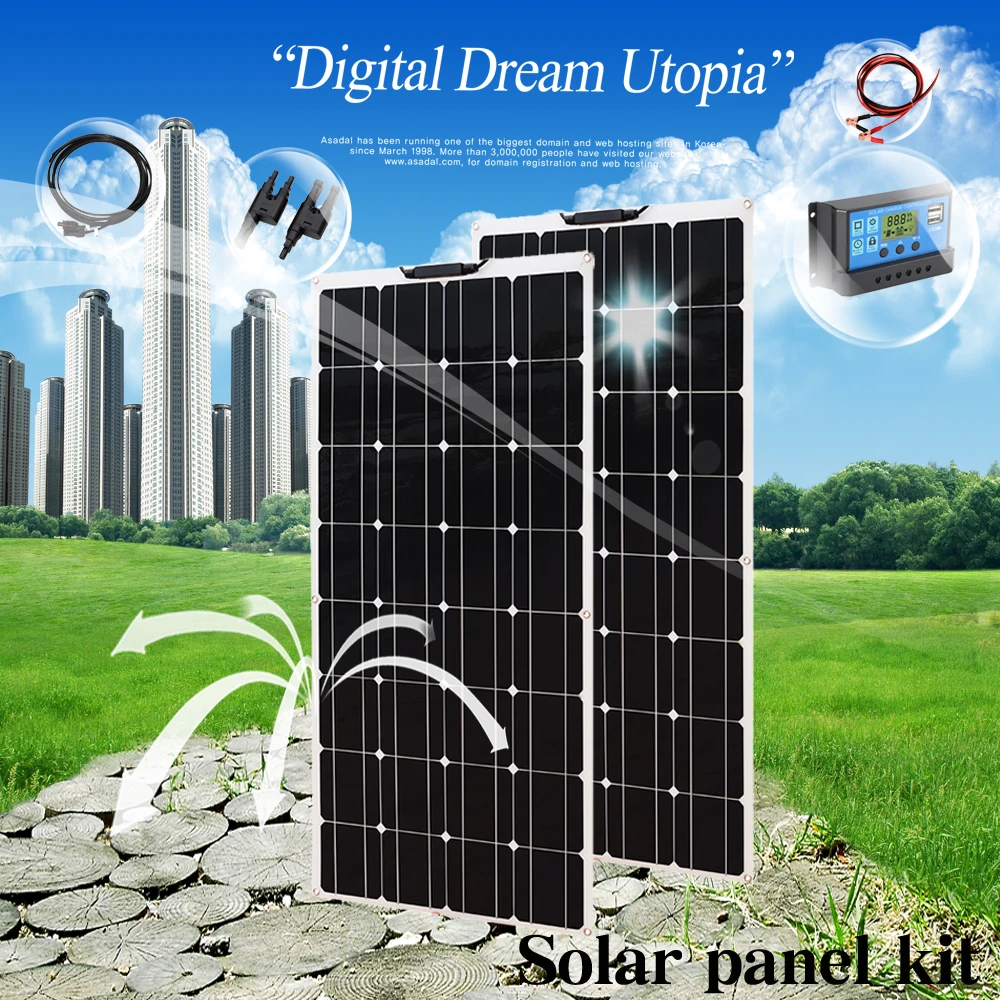 Solar panel kit complete 100w 200w 300w 400w 500 w 600w Photovoltaic panels cell for 12V 24v battery home car Boat yacht