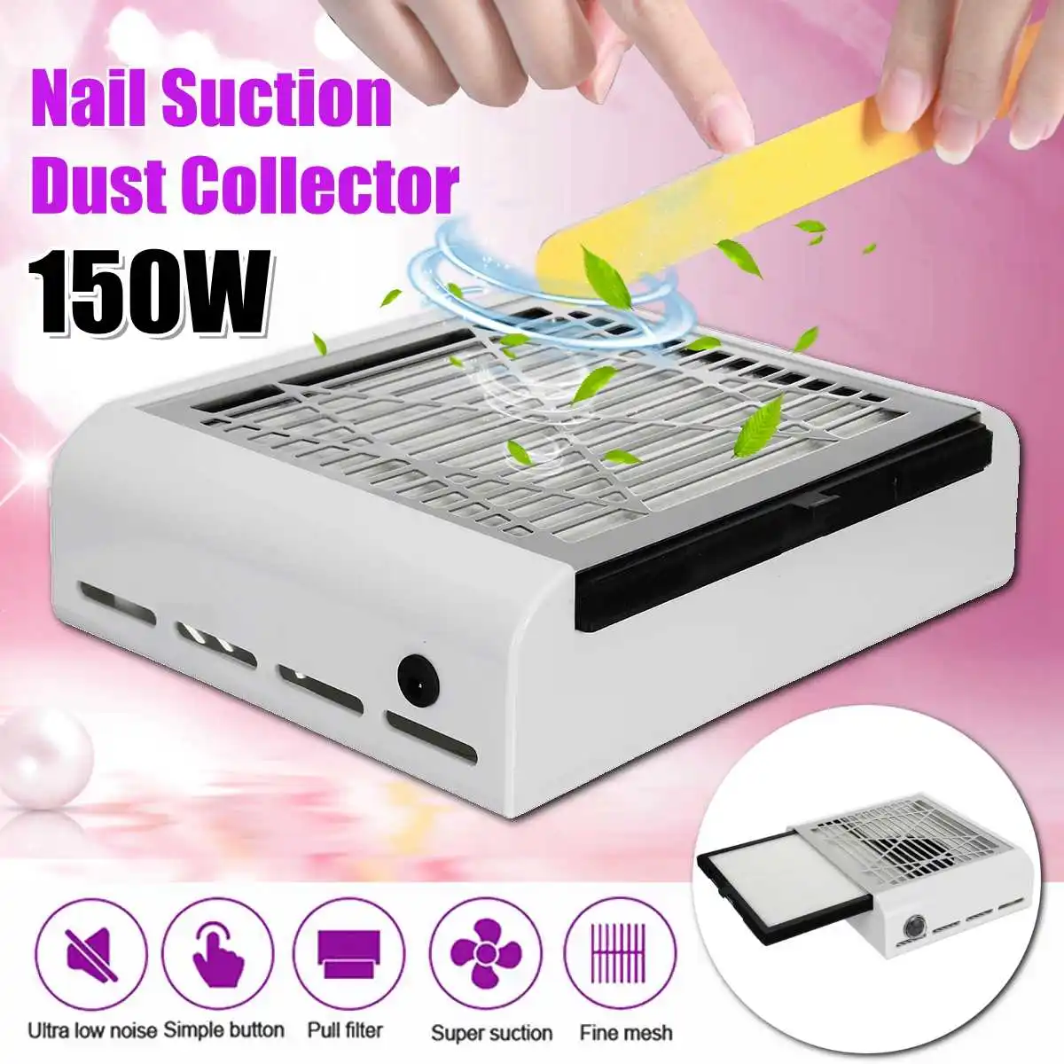 

150W New Strong Power Nail Dust Collector Nail Fan Art Salon Suction Dust Collector Machine Vacuum Cleaner Fan