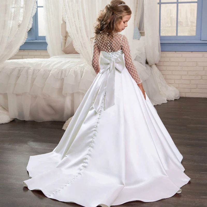 Girl Party Wedding Dress Costume White Lace Bridesmaid Dress Kids