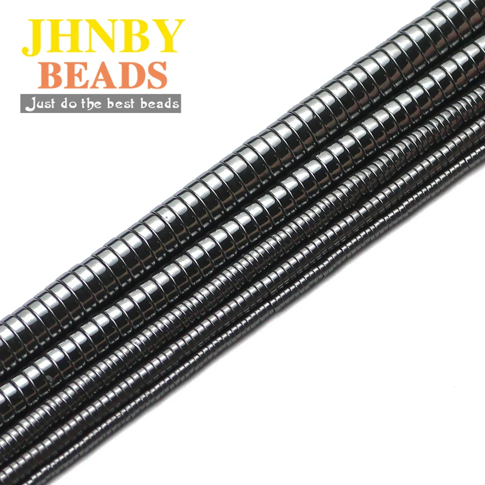 

JHNBY 2~8mm Flat round Coin Black Hematite Natural Stone Spacer Loose Beads For Jewelry Making 15.5'' Diy Bracelets accessories