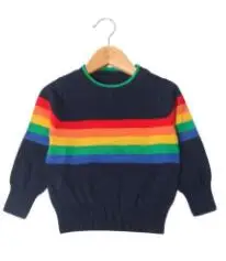Детская трикотажная одежда с радугой для мальчиков от 1 до 6 лет, весна-осень г. Модная одежда для маленьких девочек, верхняя одежда детский пуловер Топы, свитер для девочек - Цвет: Dark Blue