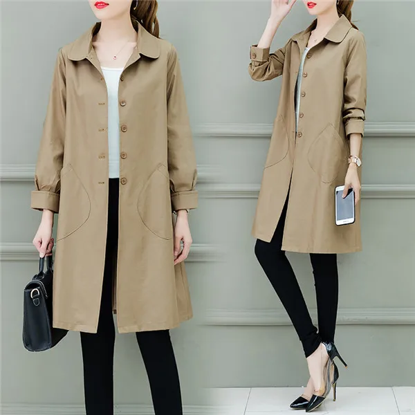 Женская новая мода весна осень плюс размер ветровка Корейская одежда тонкая верхняя одежда с длинным рукавом пальто женские Топы Куртка L406 - Цвет: Khaki