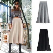 Осенне-зимняя трикотажная юбка с высокой талией для женщин, большой размер, винтажная Офисная Женская юбка, Повседневная простая трапециевидная юбка, Saia Midi теплая