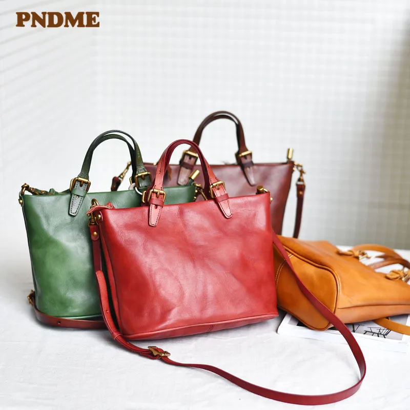 

PNDME fashion vintage simple genuine leather women's shoulder messenger bags casual luxury soft cowhide ladies handbag party bag