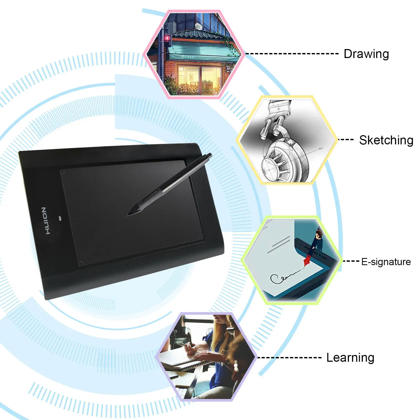 Huion W58, беспроводной графический планшет для рисования, 2048 уровней, ручка для перезарядки, 5 дюймов, портативные цифровые планшеты с сумкой для переноски, перчатки, подарки