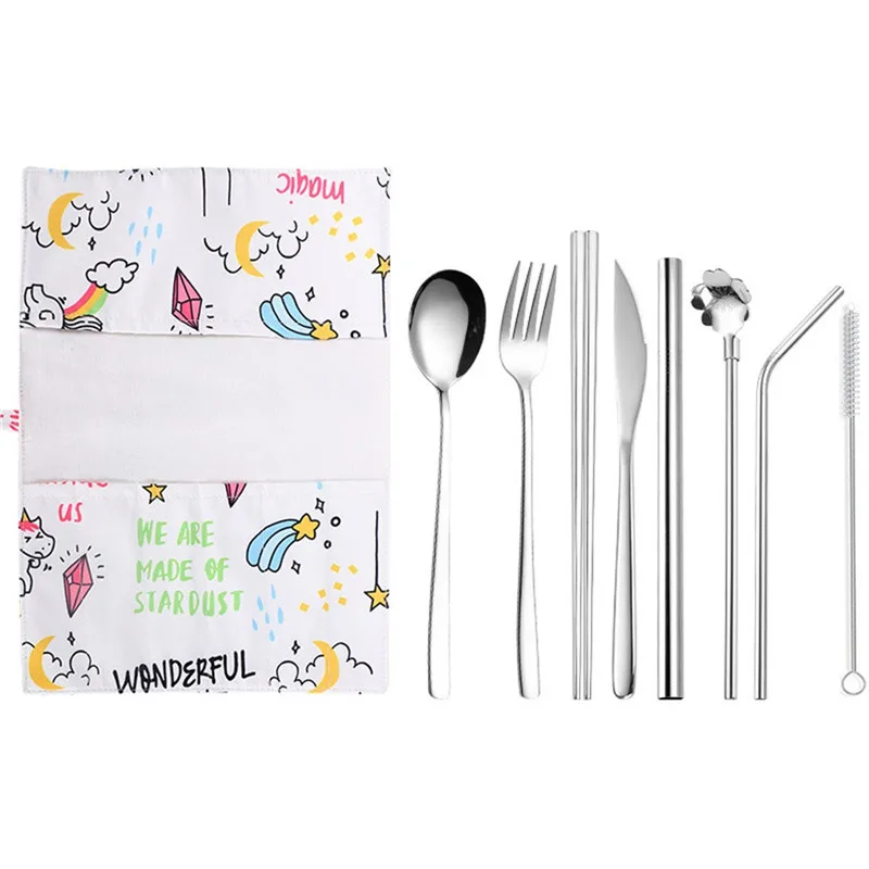 

Stainless Steel Cutlery Set Portable Tableware colorful Cutlery Fork Spoon Knife Set with Cutlery Bag for Travel ag01