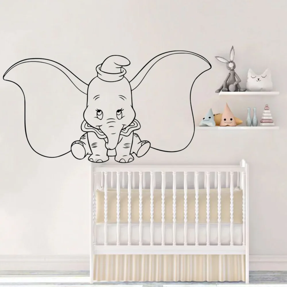 Слон Дамбо Наклейка на стену мультфильмы животные виниловые фотообои интерьер