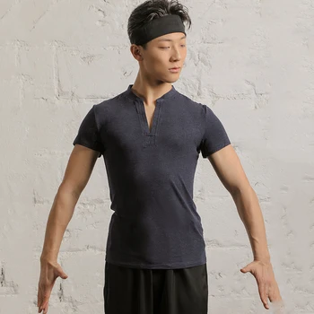 

Men Latin Dance Top Slim Short-Sleeved V-Neck Shirts Adult Male Practice Clothes Cha Cha Rumba Samba Tango Salsa Wear DNV12676