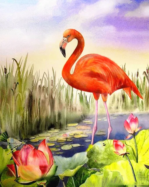 HOMFUN Square Round Drill 5D Diamond Painting Environmental Crafts Full Diamond Embroidery "Flamingo lake flower" Home decor 