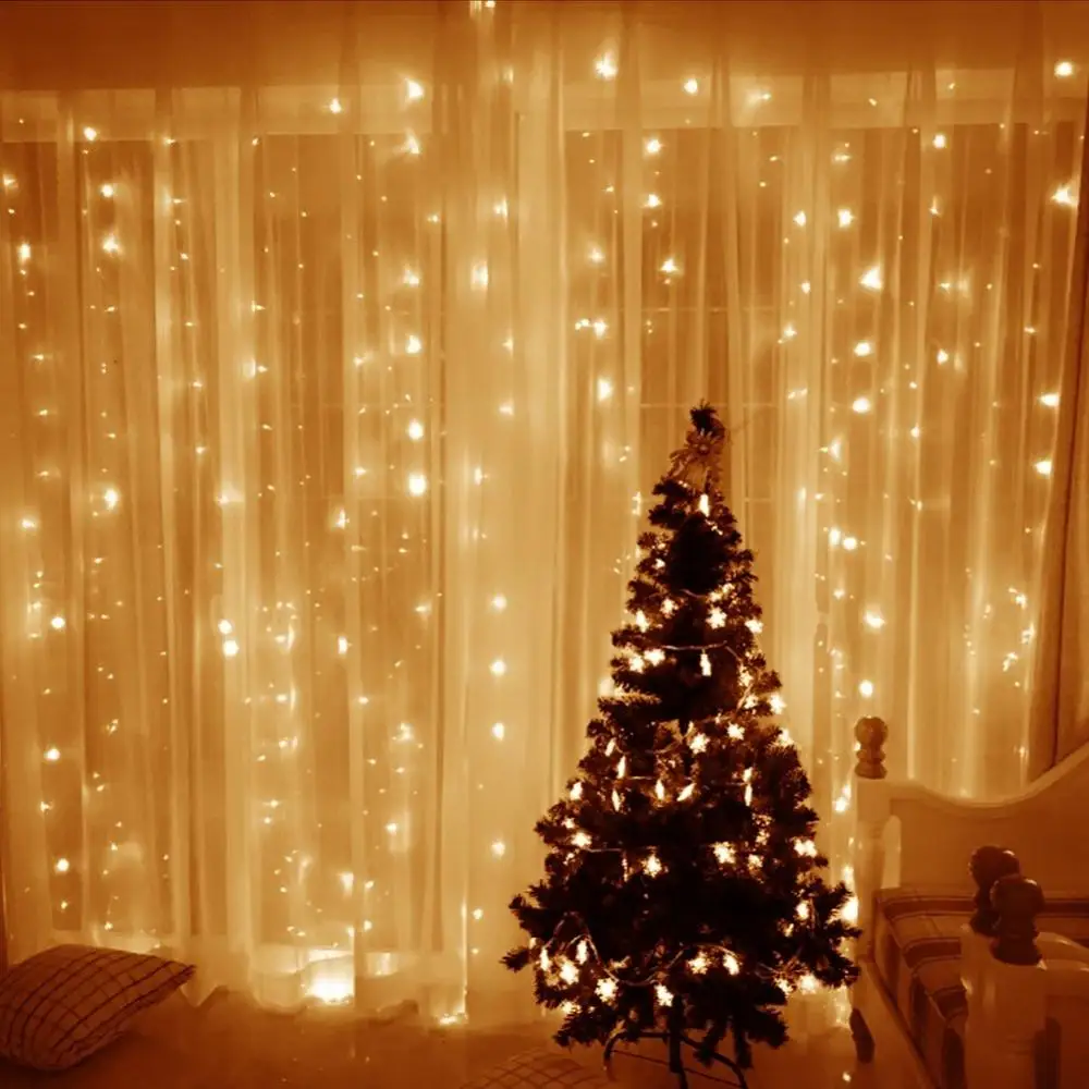 Гирлянда, Рождественский светодиодный светильник-занавеска, гирлянда, сказочный светильник, 3M, 300 светодиодный, 5 В, USB, ИК-пульт, 10х 3M, для улицы, дома, праздника, вечерние, Декор