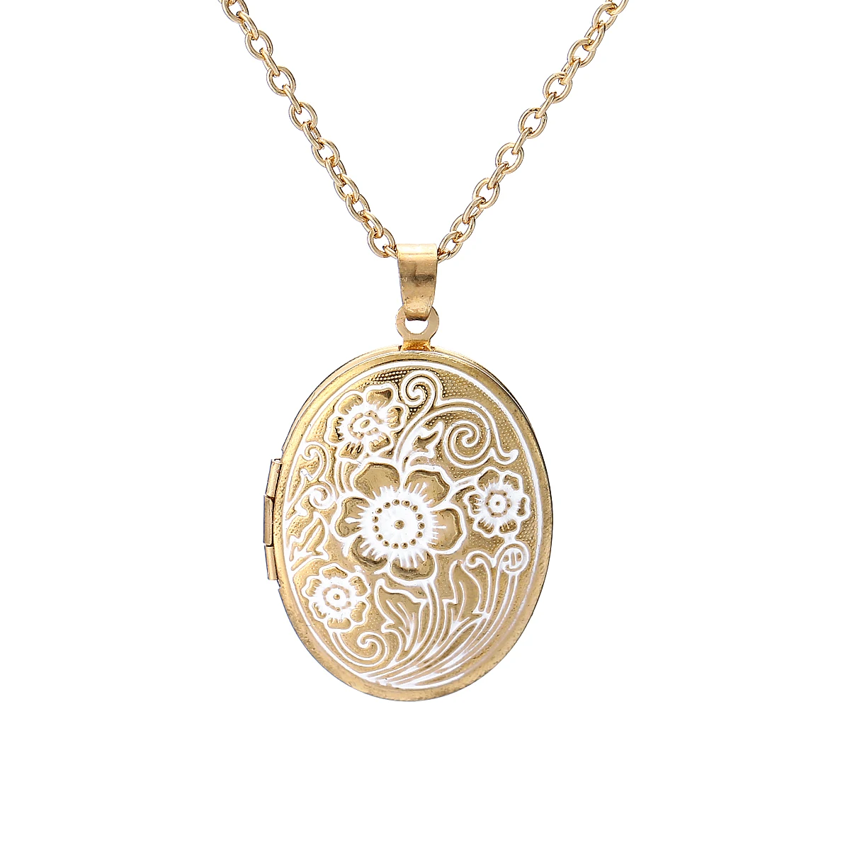 Carved Designs Heart Photo Frame Pendant Necklace Oval Floating Photo Locket Necklace Women Men Fashion Memorial Jewelry