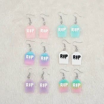 

1pair Cute Multicolor Resin RIP Plate Earring for children Birthday Gift Woman Jewelry