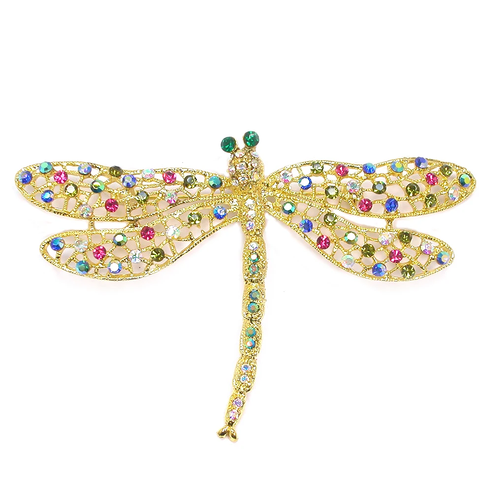 

12pcs/lot Wholesale Fashion Brooch Colorful Rhinestone Dragonfly Pin brooches C102217
