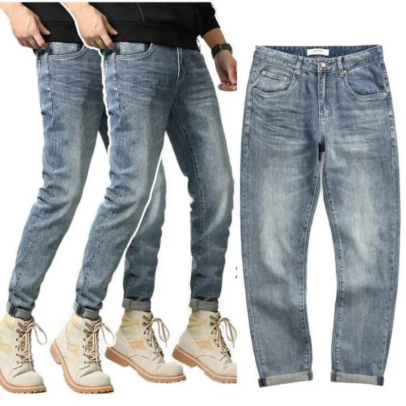 

Men Stretch Jeans High Street Fashion Denim Trousers Slim-Fit Jeans Small Feet Denim Pants Size 28-36