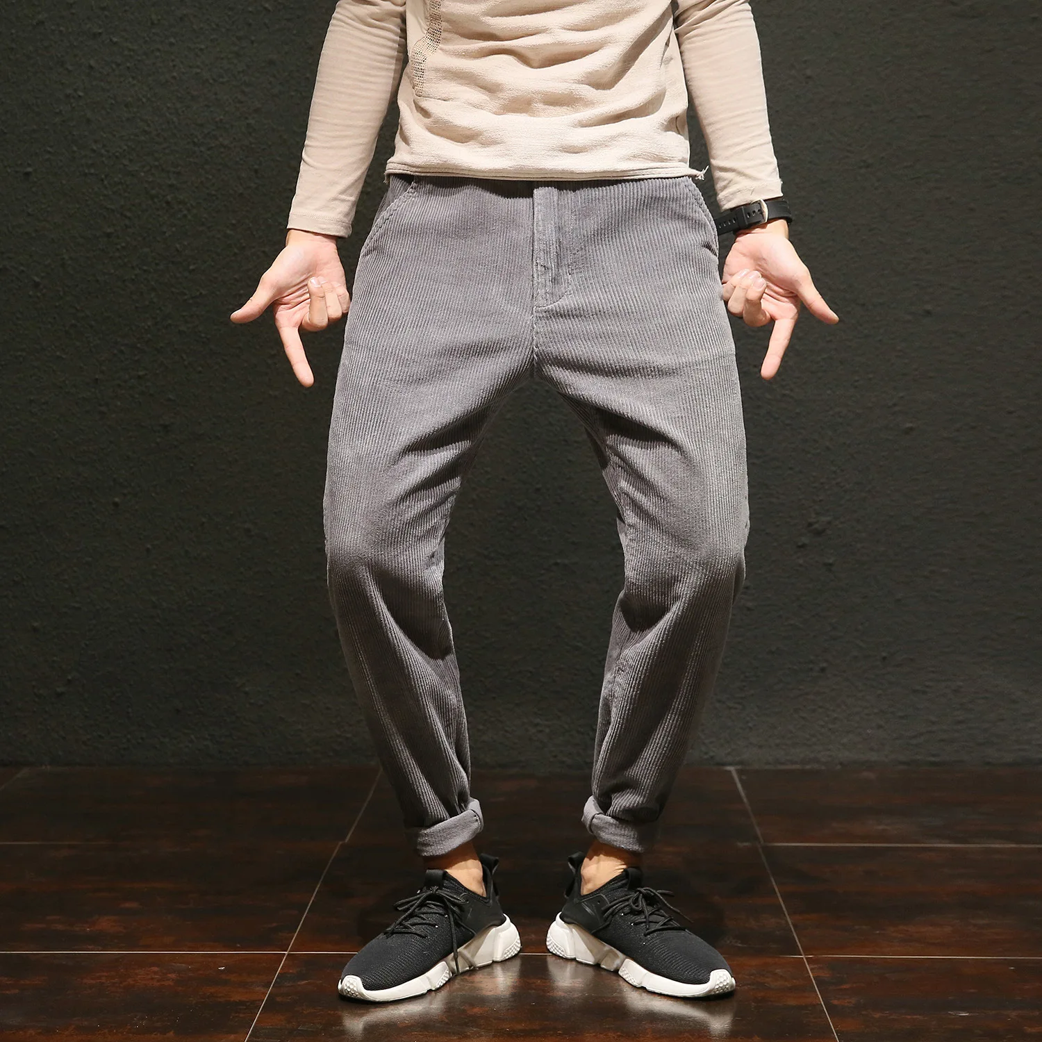 

Spring And Autumn Casual Trousers Men's Loose-Fit Pure Cotton Corduroy Vertical Stripes Non-Elasticity Handsome Harem Skinny Cas