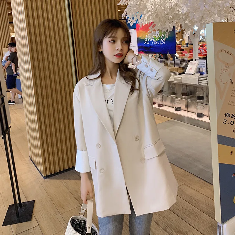 

Small Suit Coat Women's Autumn 2019 New Style Versatile Double Breasted Turn Sleeve Best Friend-Blazer Photo Shoot
