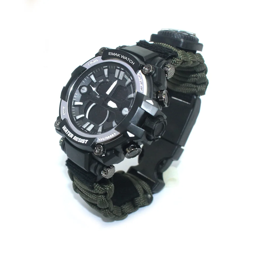 

Em-179 Wilderness Survival Umbrella Rope Woven Watch Multi-functional Thermometer Firestone Watch