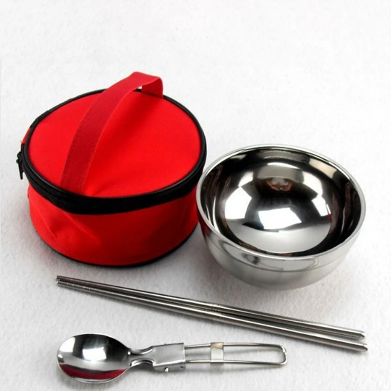 REVIEW TOP SELLER Folable Cutlery Outdoor Camping Picnic Dinnerware Bowl Spoon Chopsticks Portable Tableware Set With