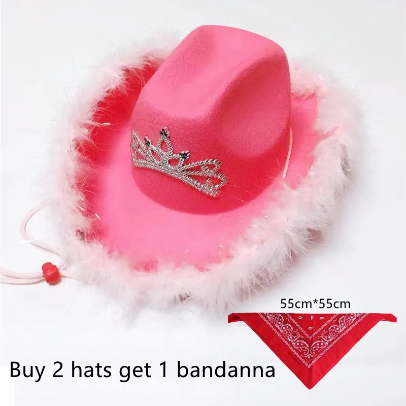 

Western Style Tiara Cowgirl Hat For Women Girl Pink Tiara Cowgirl Hat Cowboy Cap Holiday Cute Funny Costume Party Hat Wholesale