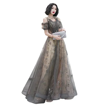 

Skyyue Crepe Party Dresses For Girls R227 Lace Up Formal Gown Sparkling Sequin Evening Dress A-Line Short Sleeve Elegant Vestido