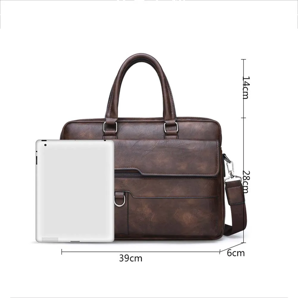 Hifuar Ретро Мужская однотонная сумка из искусственной кожи портфель Большая вместительная сумка через плечо повседневный деловой портфель для ноутбука