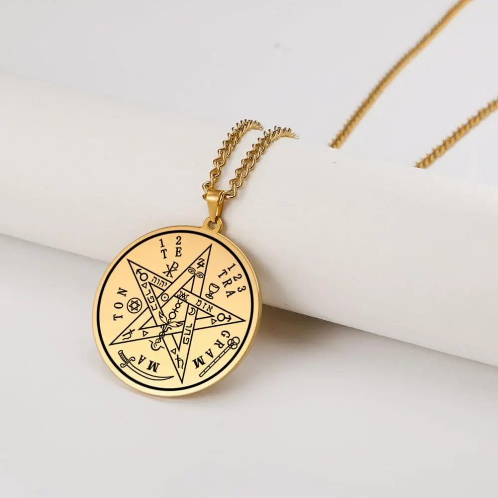 LIKGREAT Collier Vintage Wicca tetragramme pendentif Wahyeh