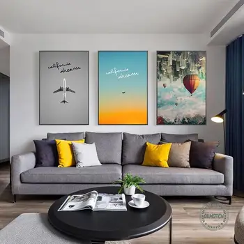 

Hot Air Balloon City Building Scenery Poster Nordic Black White Airplane Sky Canvas Painting Wall Art Pictures Modern Home Decor