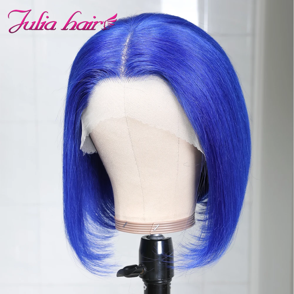 Malaysian Blue Straight Bob Lace Wig Hightlight 13×4 Glueless Lace Front Human Hair Wig Red Green Pink Yellow Short Bob Wigs (3)