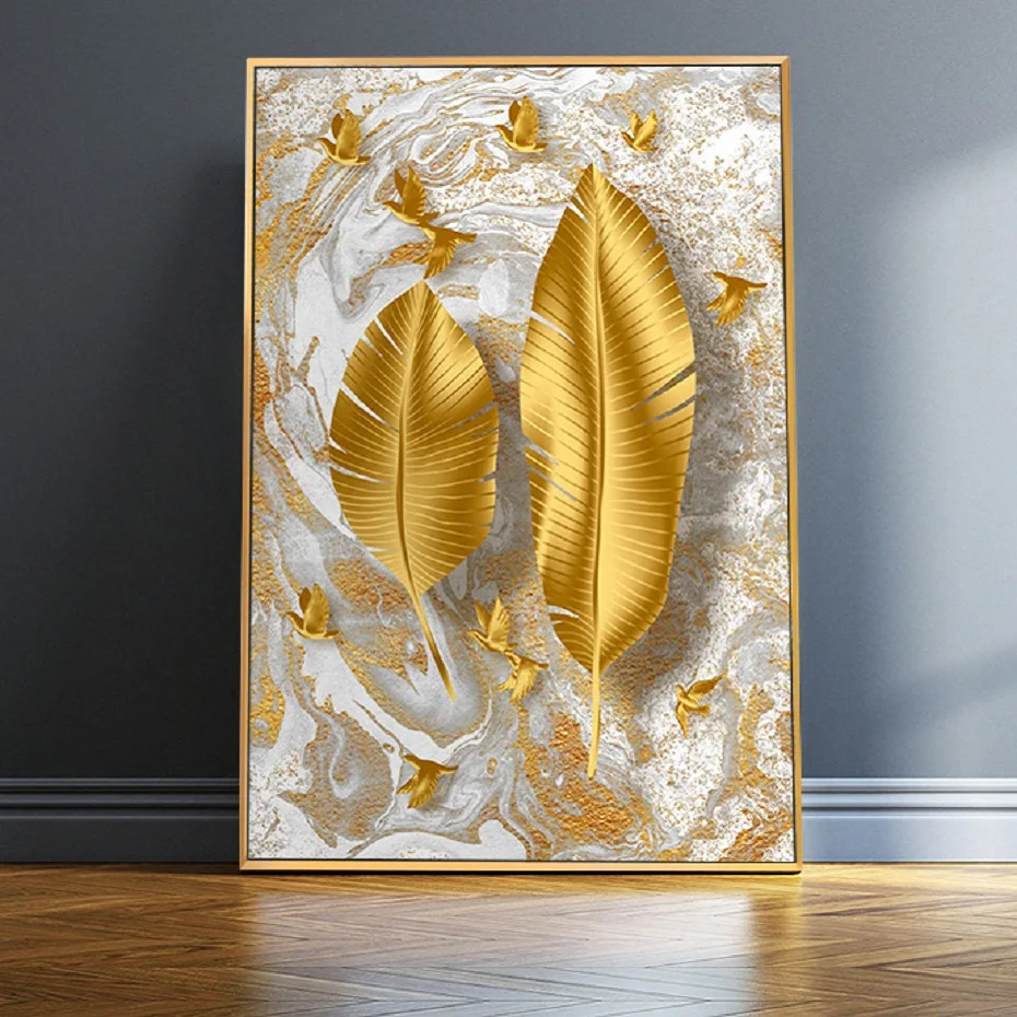 

Nordic Golden Leaf Wall Art Prints Luxurious Wall Art Canvas Paintings Posters Decorative Wall Art Prints Living Room Home Decor