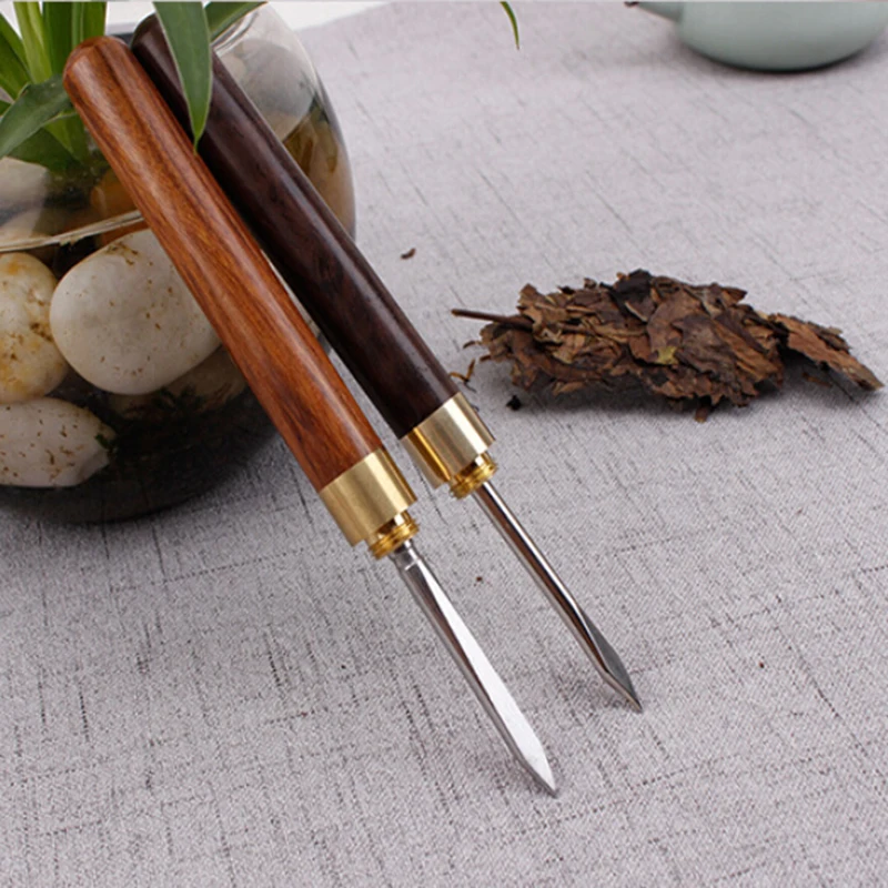New Sandalwood Stainless Steel Tea Knife Pu Er Dedicated Tea Needle accessories Chinese Kung Fu Teasets Spiral Knife