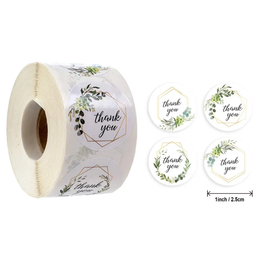 Etiquetas de papel de Gracias pegatina de flores, pegatinas redondas de álbum de recortes de recompensa, decoración del banquete de boda, sellos de sobre, pegatinas de papelería