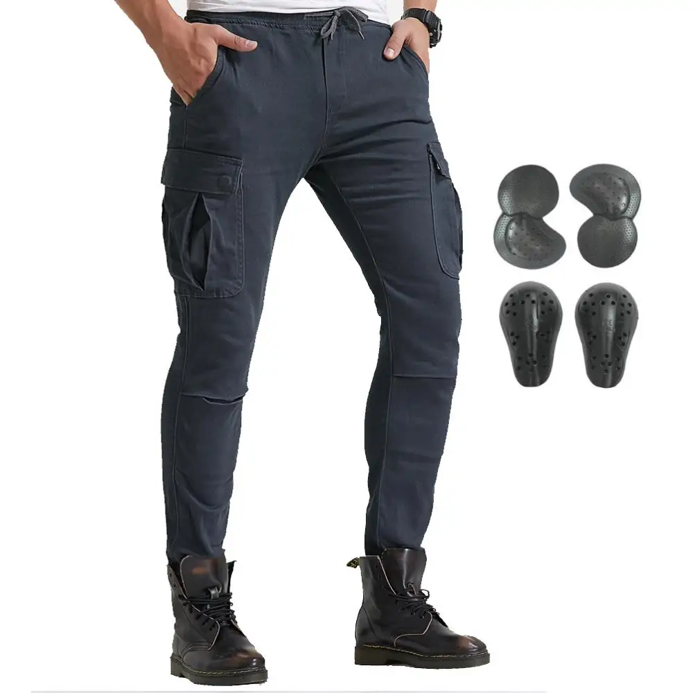 

2019 New Men Motorcycle Cycling Denim Jeans Cargo Overalls Motocross Racing Beam Pants Grey S-3XL