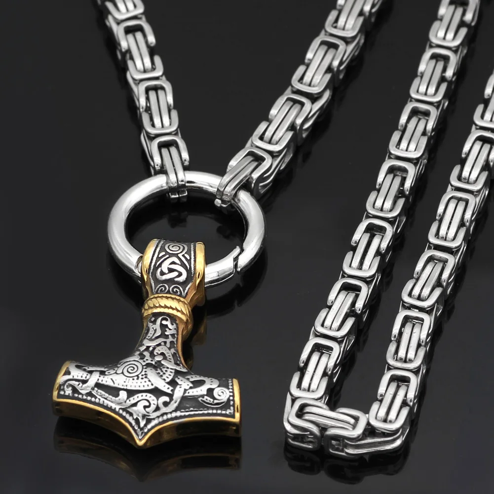 Мужская подвеска из нержавеющей стали 316L Thor hammer Amulet MJOLNIR с цепочкой Valknut|Ожерелья