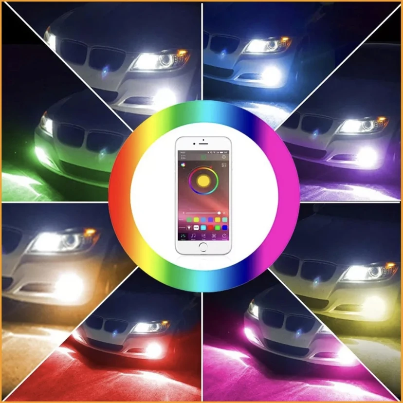 Ampoules Antibrouillard LED RGB 9005 - 12V, Multicolores Avec Télécommande, 7 Couleurs, Pour Feux De Jour Ou Décoratifs
