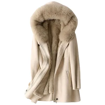 Billige Luxus Winter Parka Mantel Fuchs Pelz Hoody Rex Kaninchen Futter Frauen Warme Oberbekleidung Mäntel LF2118