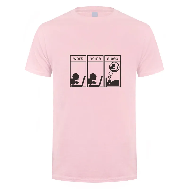 light pink Летняя Новинка, футболка для работы, дома, сна, забавная хлопковая Повседневная мужская футболка с коротким рукавом, всегда работающая программист, Мужская футболка, Топ OS-003 - Цвет: light pink