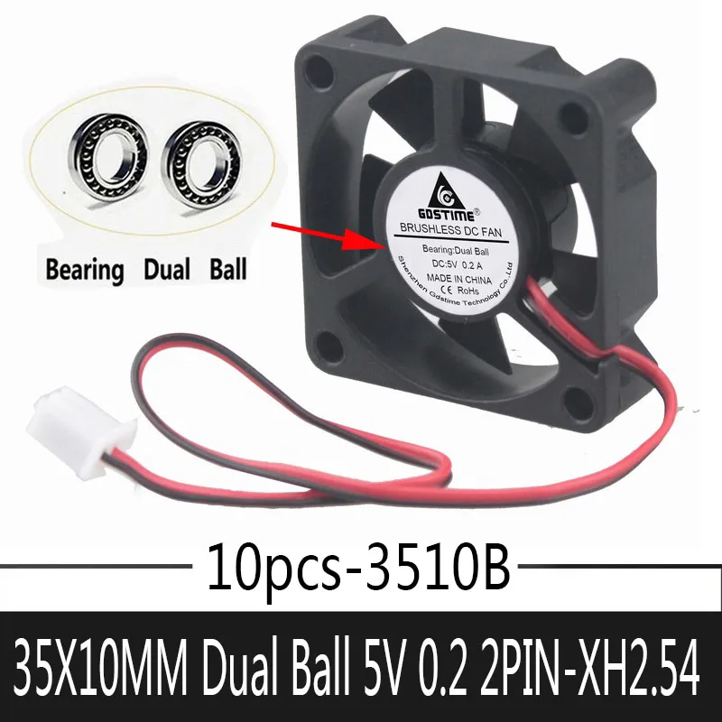 

10Pcs Gdstime Ball Bearing DC 5V 2Pin Mini Cooling Brushless 3510 3D printer 35MM 35x35x10mm Small Cooler axial fan