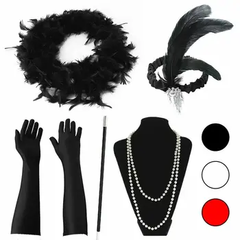 

1920S 20S GATSBY CHARLESTON FLAPPER FANCY DRESS ACCESSORIES feather headband COSTUME KIT Cigarette holder gloves pearl necklace