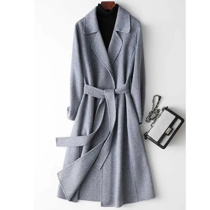 Cashmere Long Coat Elegant Turn Down Collar OG0695