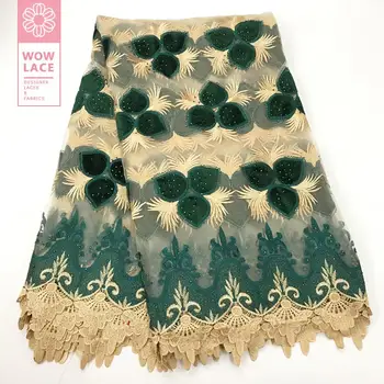 

Special Design 2019 Green Color Velvet Embroidery Fabrics With Stones Indian African Guipure Cord Lace For Evening Party Sewing