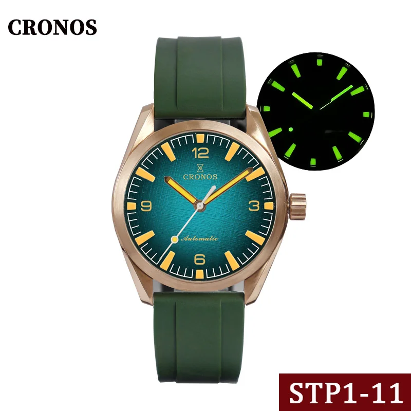 

Cronos 42 мм текстурный циферблат светящиеся бронзовые мужские часы Pilot Sapphire STP 1-11 Swiss Move Men t 150M водостойкие светящиеся
