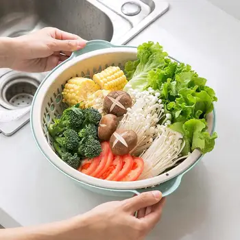

Large Capacity Double Layer Drain Basket Bowl Fruit Pot Household Kitchen Fruit Vegatables Storage Basket Container Organizer