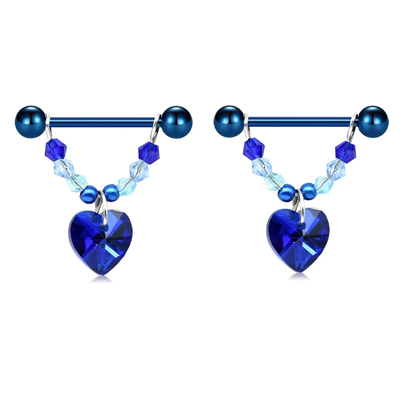 14G Heart Dangle Nipple Ring Barbell