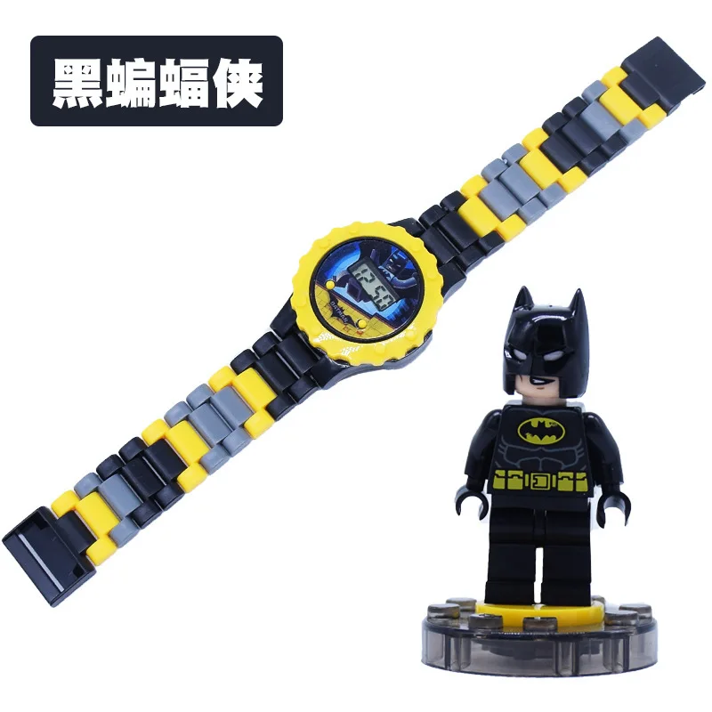 Black Batman Оригинальная сборная детская игрушка часы Железный человек Человек-паук Капитан Америка электронный мультфильм Детские Мальчики Девочки наручные часы - Цвет: Black Batman